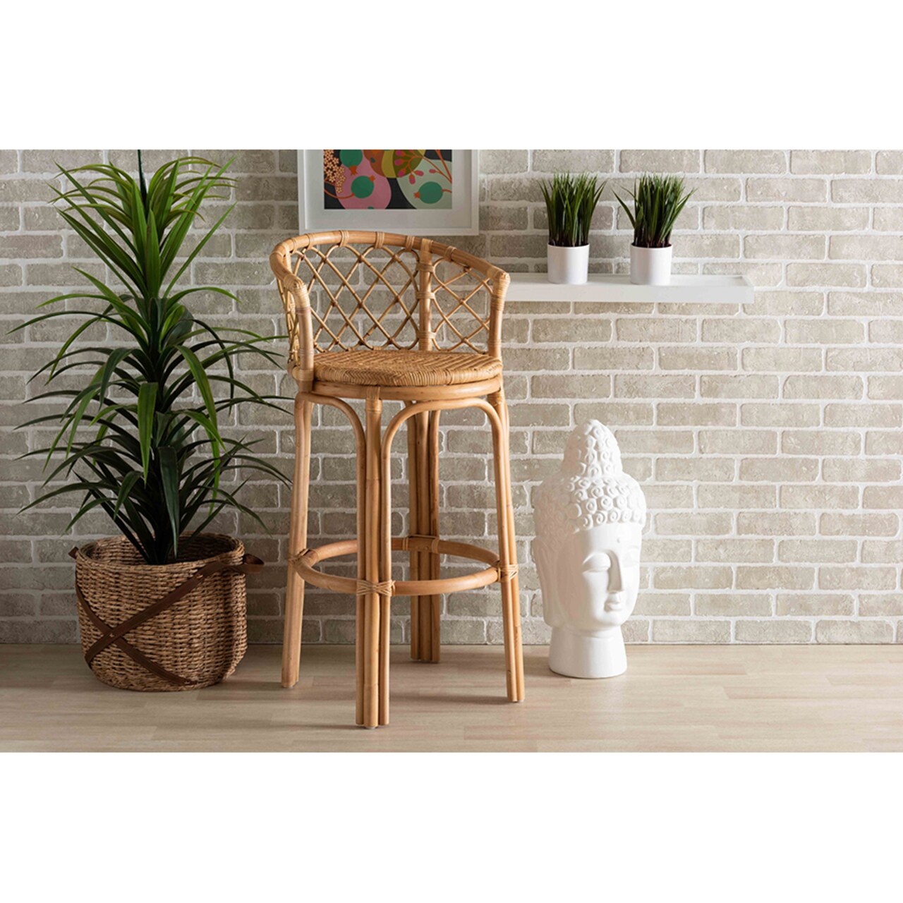 Wholesale Interiors Baxton Studio Orchard Modern Bohemian Natural Brown Rattan Bar Stool
